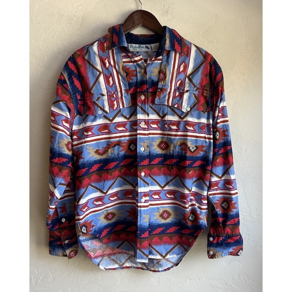 Pecos Blue Tops - Vintage 90s Pecos Blue Western Button Up Shirt M Southwestern Rodeo Cowgirl